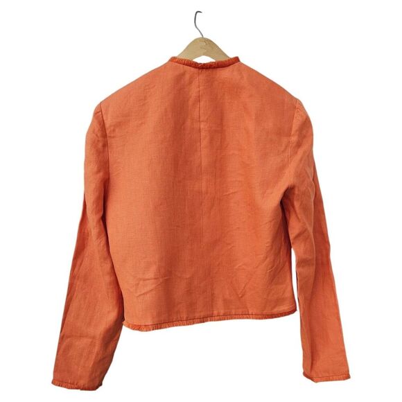Enrico Baldini Linen Fringe Open Front Blazer Jacket Orange Size 10 Career - Picture 2 of 8
